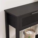 Fluted Console Table with 2 Drawers, Black Finish – 43.3" W x 11.8" D x 31.4" H