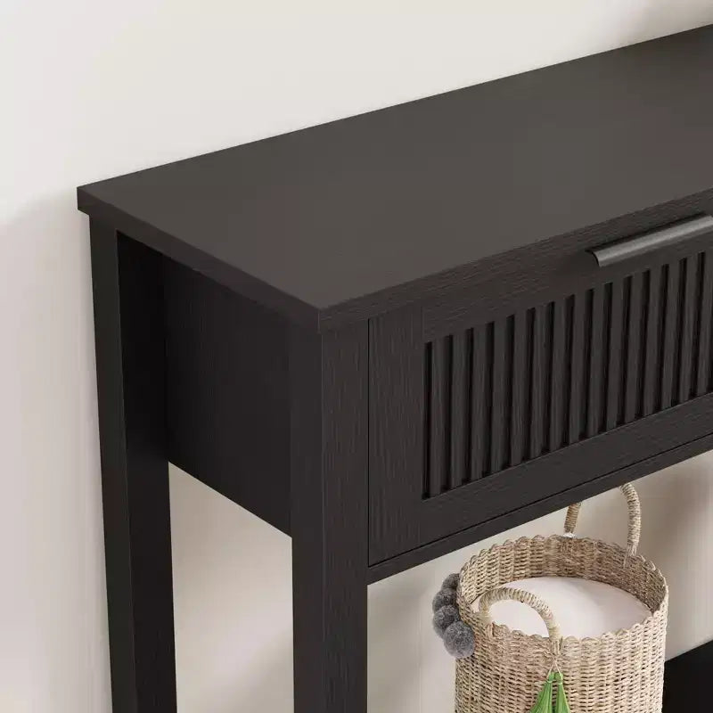 Fluted Console Table with 2 Drawers, Black Finish – 43.3" W x 11.8" D x 31.4" H