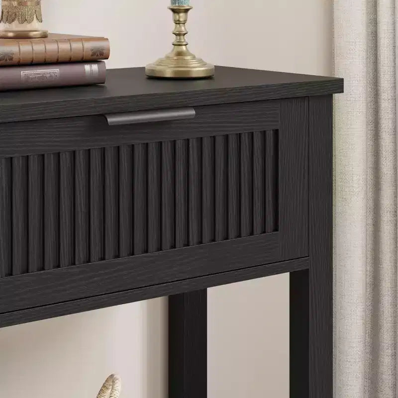 Fluted Console Table with 2 Drawers, Black Finish – 43.3" W x 11.8" D x 31.4" H