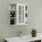 Wall-Mounted Mirror Cabinet with Adjustable Shelves and Open Storage