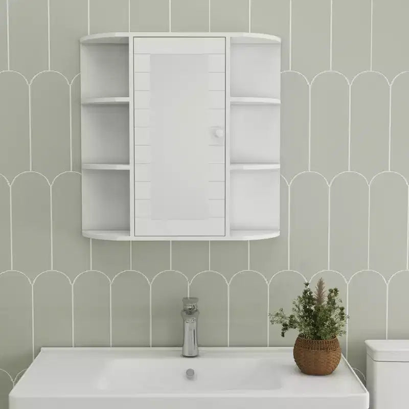 Wall-Mounted Mirror Cabinet with Adjustable Shelves and Open Storage