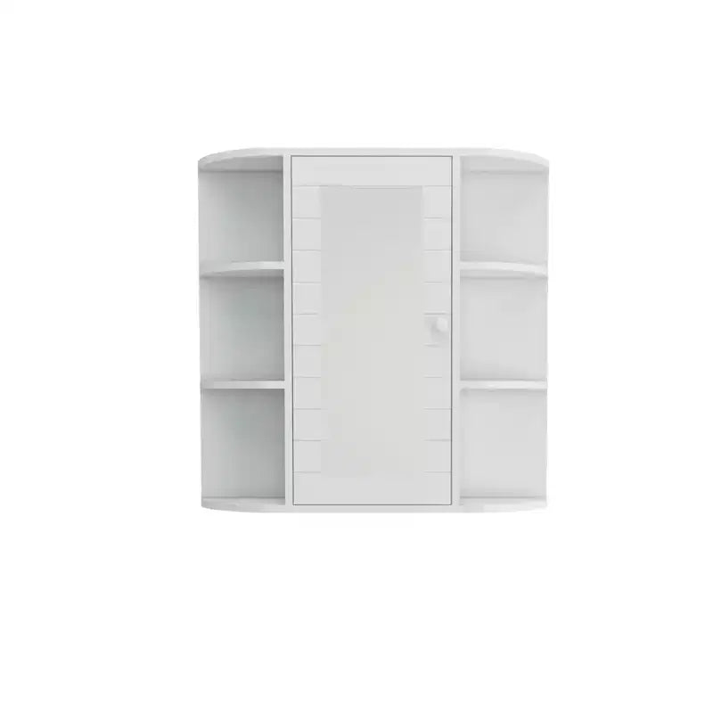 Wall-Mounted Mirror Cabinet with Adjustable Shelves and Open Storage