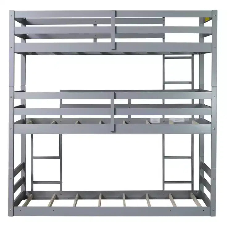 Twin Triple Wood Bunk Bed with 2 Built-in Ladders, Detachable into 3 Twin Beds