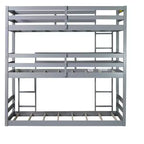 Twin Triple Wood Bunk Bed with 2 Built-in Ladders, Detachable into 3 Twin Beds