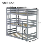 Twin Triple Wood Bunk Bed with 2 Built-in Ladders, Detachable into 3 Twin Beds