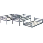 Twin Triple Wood Bunk Bed with 2 Built-in Ladders, Detachable into 3 Twin Beds