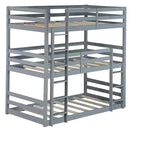 Twin Triple Wood Bunk Bed with 2 Built-in Ladders, Detachable into 3 Twin Beds