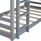 Twin Triple Wood Bunk Bed with 2 Built-in Ladders, Detachable into 3 Twin Beds