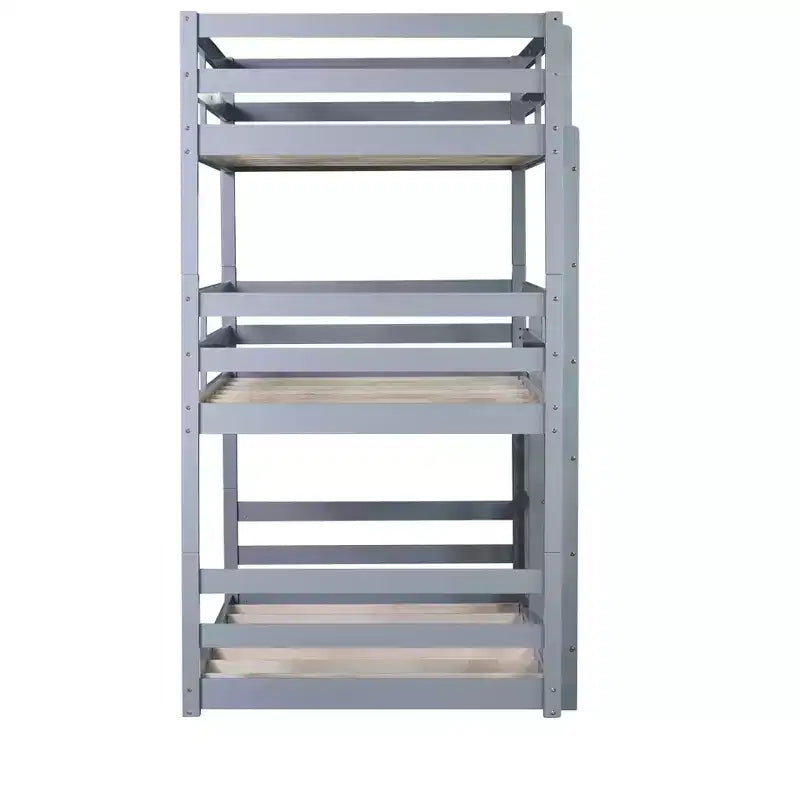 Twin Triple Wood Bunk Bed with 2 Built-in Ladders, Detachable into 3 Twin Beds