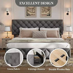 Full Size Bed Frame with 4 Storage Drawers and Adjustable Headboard, Upholstered Platform Bed, No Box Spring Required, Grey