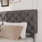 Full Size Bed Frame with 4 Storage Drawers and Adjustable Headboard, Upholstered Platform Bed, No Box Spring Required, Grey