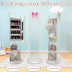 Kids MDF Jewelry Cabinet with Rotatable Base, 1 Door and 1 Shelf – White