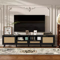 JVNOXK Rattan TV Stand for TVs up to 85'', Modern Farmhouse Media Console, Entertainment Center with Solid Wood Legs,for Living Room