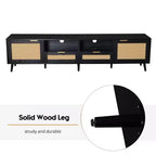 Rattan TV Stand for TVs up to 85 Inches with Storage Cabinets and Open Shelves