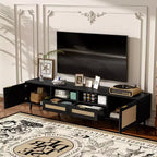 Rattan TV Stand for TVs up to 85 Inches with Storage Cabinets and Open Shelves