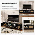 Rattan TV Stand for TVs up to 85 Inches with Storage Cabinets and Open Shelves