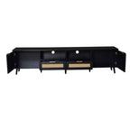 Rattan TV Stand for TVs up to 85 Inches with Storage Cabinets and Open Shelves