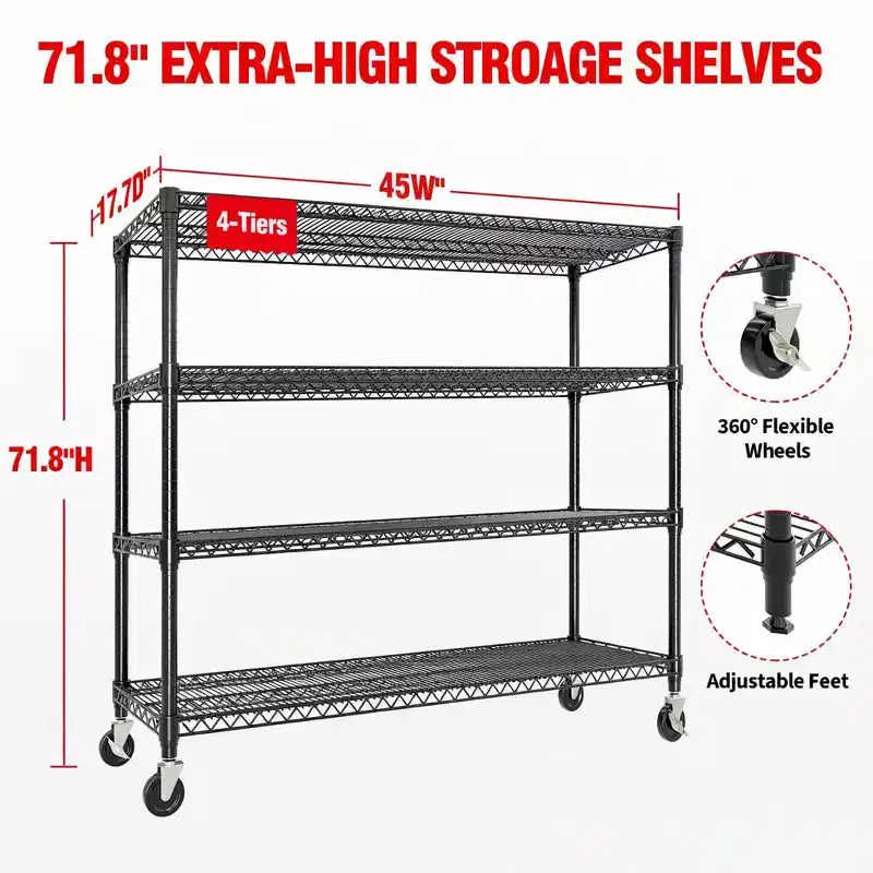 5-Tier Metal Storage Shelving Unit with Wheels