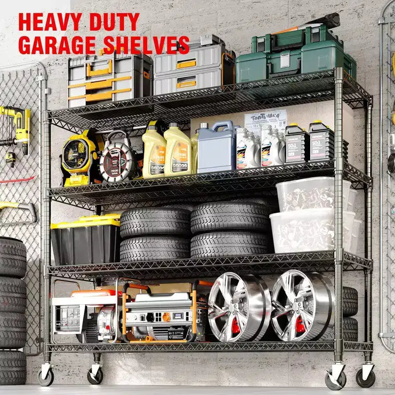 5-Tier Metal Storage Shelving Unit with Wheels