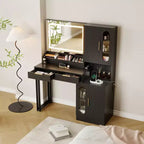 Fluted Vanity Desk with LED Mirror, Drawers and Cabinets