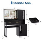 Fluted Vanity Desk with LED Mirror, Drawers and Cabinets