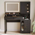 Vanity Desk, Fluted Vanity Table with Drawers and Cabinets, Modern Makeup Desk with Charging Station, 3 Color Lighting Modes for Bedroom