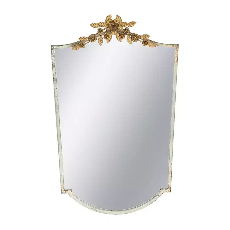 Octagon Arched Wall Mirror with Ivory Frame and Gold Floral Crown