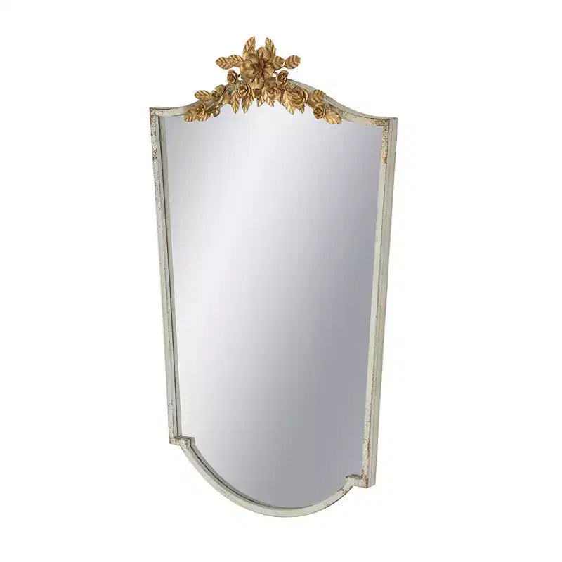 Octagon Arched Wall Mirror with Ivory Frame and Gold Floral Crown