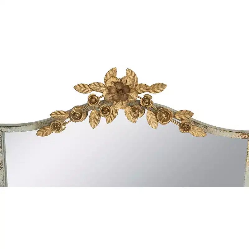 Octagon Arched Wall Mirror with Ivory Frame and Gold Floral Crown