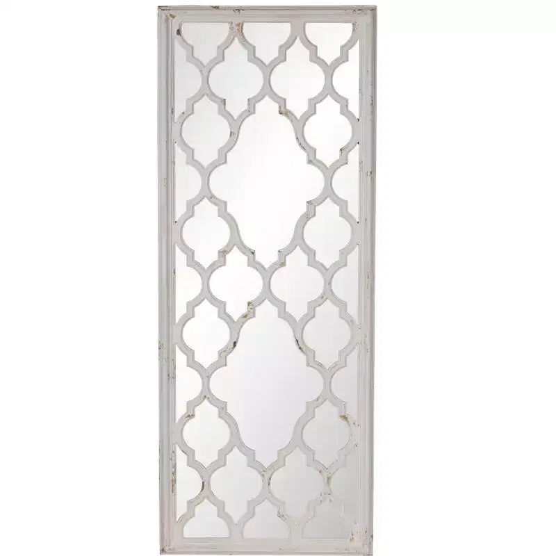 Full Length Floor Mirror with Octagon Frame, 24 x 60 Inch, Distressed White