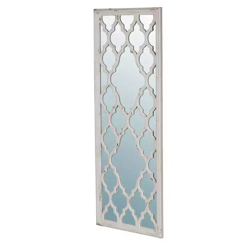 Full Length Floor Mirror with Octagon Frame, 24 x 60 Inch, Distressed White
