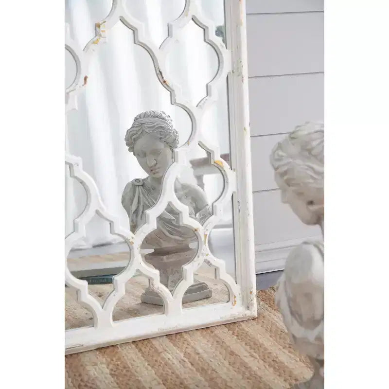 Full Length Floor Mirror with Octagon Frame, 24 x 60 Inch, Distressed White