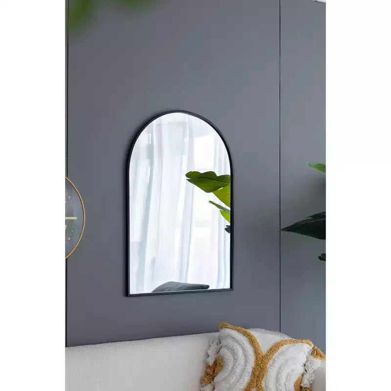 24 x 36 Inch Black Arched Wall Mirror with Metal Frame