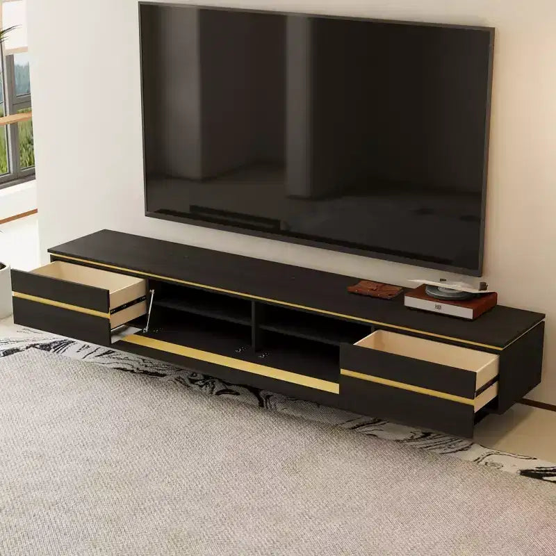 86.61" Black TV Stand & Media Console with Storage Drawers, Enclosed Cabinets, Metal Legs & Cable Management