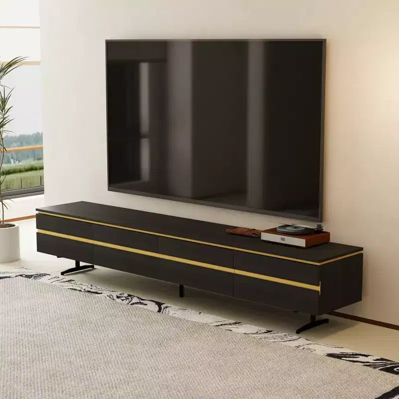 86.61" Black TV Stand & Media Console with Storage Drawers, Enclosed Cabinets, Metal Legs & Cable Management