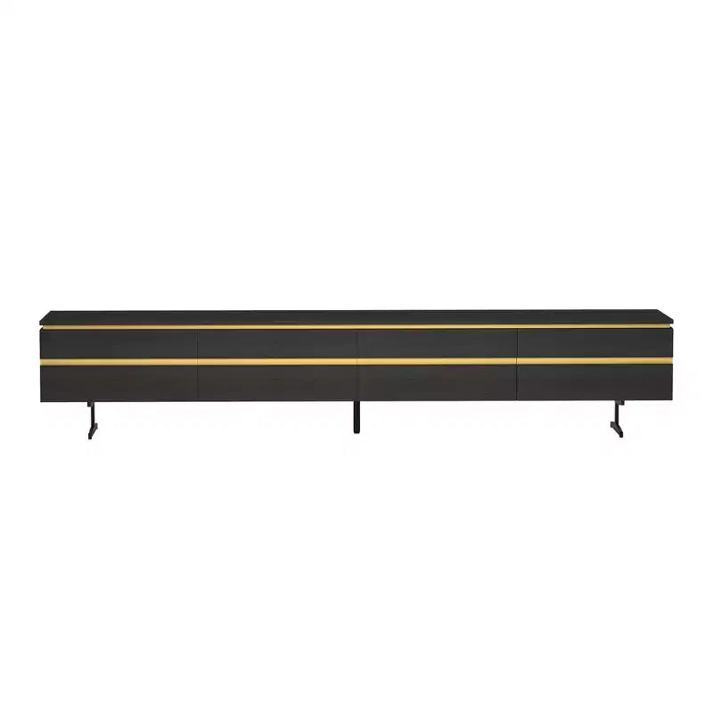 86.61" Black TV Stand & Media Console with Storage Drawers, Enclosed Cabinets, Metal Legs & Cable Management