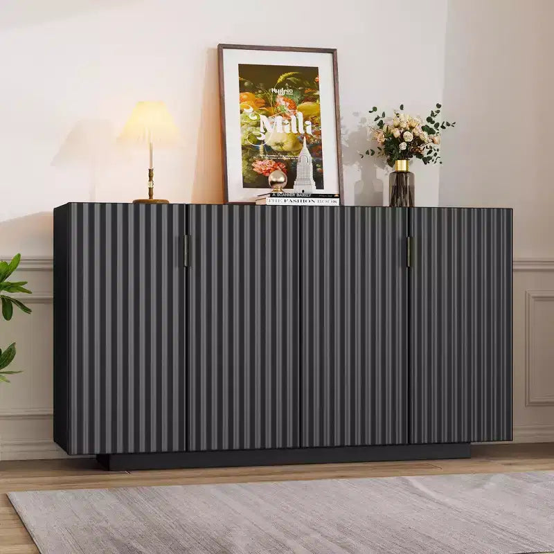 Buffet Cabinet with Storage – 4 Fluted Doors Sideboard with Adjustable Shelves
