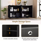 Buffet Cabinet with Storage – 4 Fluted Doors Sideboard with Adjustable Shelves