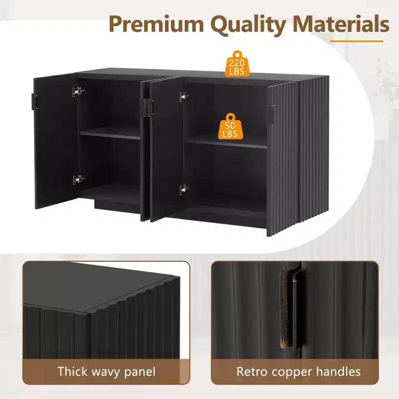 Buffet Cabinet with Storage – 4 Fluted Doors Sideboard with Adjustable Shelves