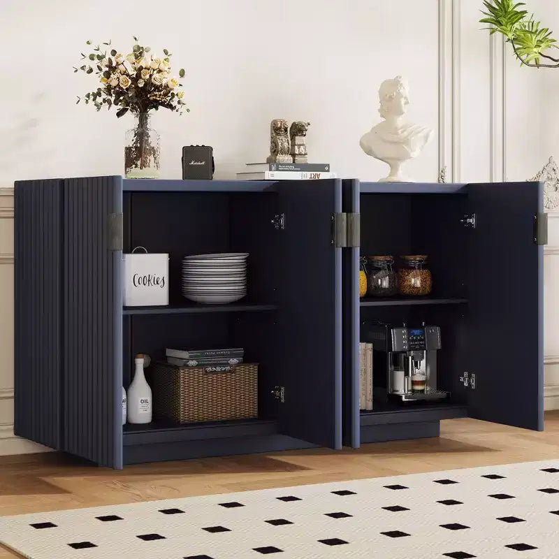 Buffet Cabinet with Storage – 4 Fluted Doors Sideboard with Adjustable Shelves