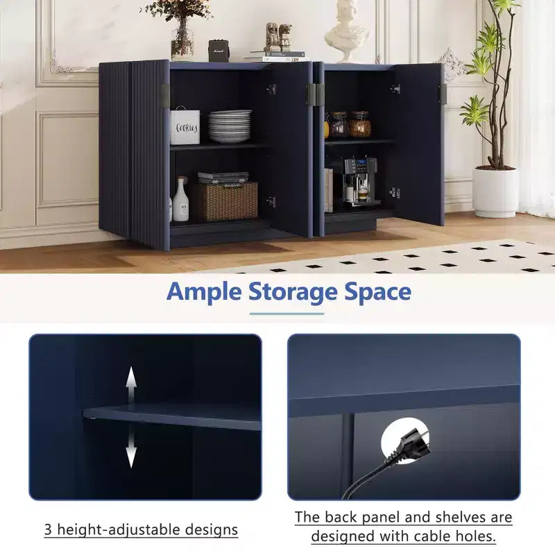 Buffet Cabinet with Storage – 4 Fluted Doors Sideboard with Adjustable Shelves