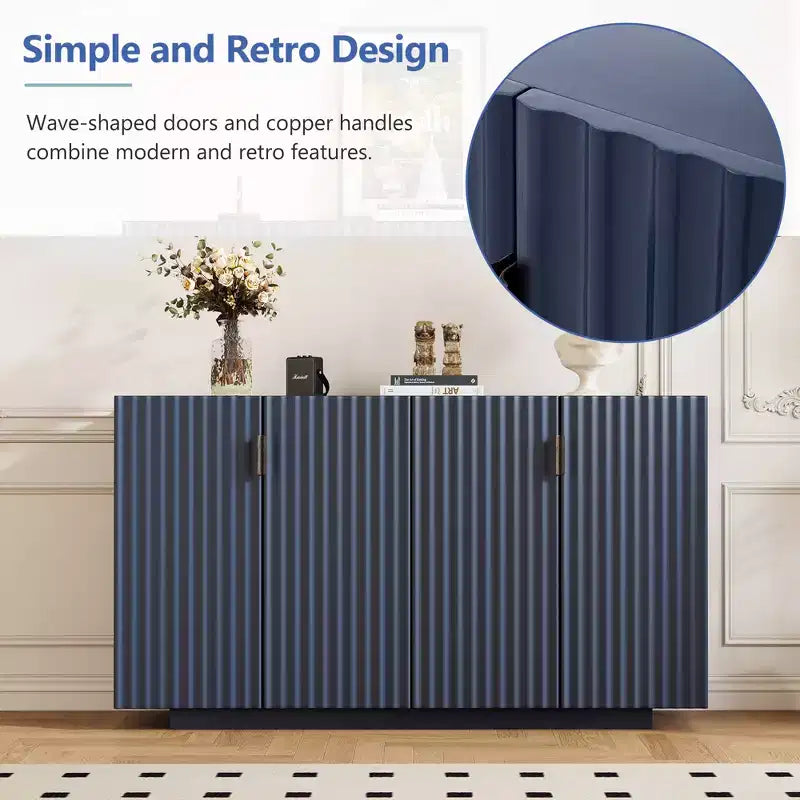 Buffet Cabinet with Storage – 4 Fluted Doors Sideboard with Adjustable Shelves