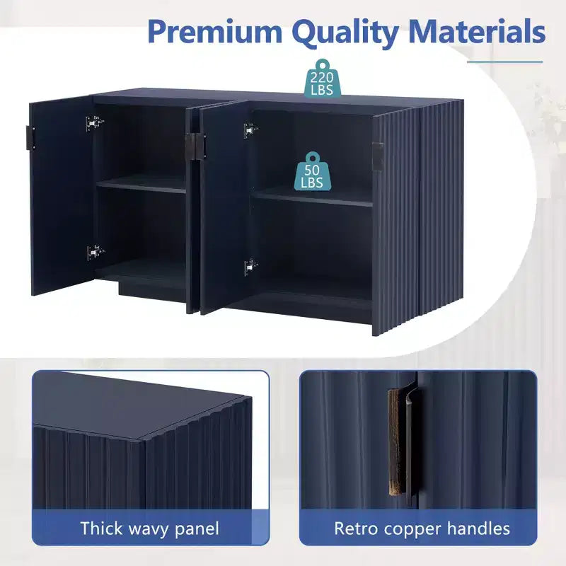 Buffet Cabinet with Storage – 4 Fluted Doors Sideboard with Adjustable Shelves