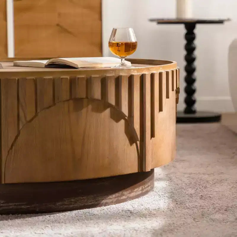 36-Inch Round Coffee Table with MDF Top and Wood Veneer Finish