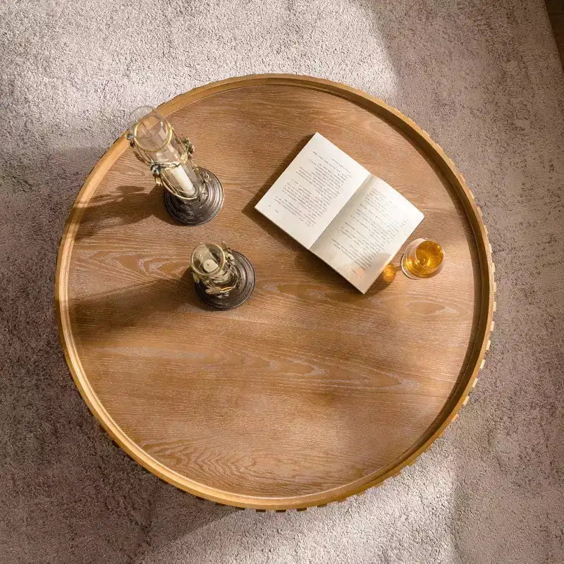 36-Inch Round Coffee Table with MDF Top and Wood Veneer Finish