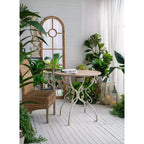 Round Wooden Table with Metal Scrollwork Legs White Finish 31.5x31.5