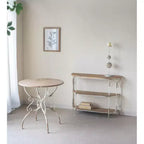 Round Wooden Table with Metal Scrollwork Legs White Finish 31.5x31.5