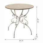 Round Wooden Table with Metal Scrollwork Legs White Finish 31.5x31.5