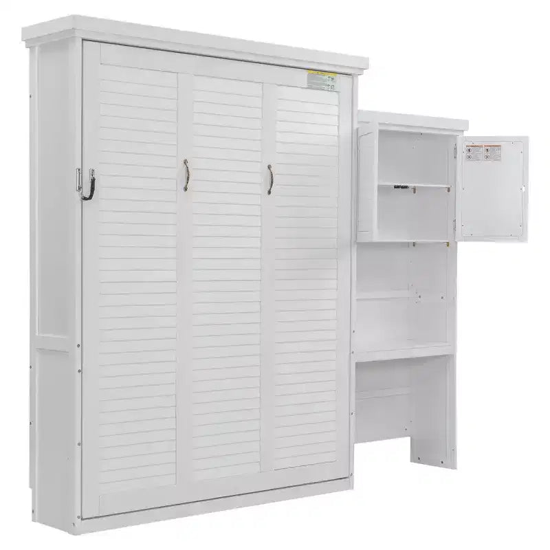 Queen Size Murphy Bed with Storage Shelves and Louvered Cabinet