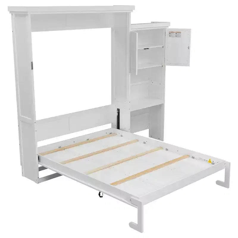 Queen Size Murphy Bed with Storage Shelves and Louvered Cabinet